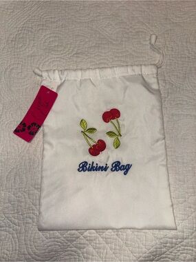 Bikini bag White Drawstring Travel Bag with Cherry Embroidery